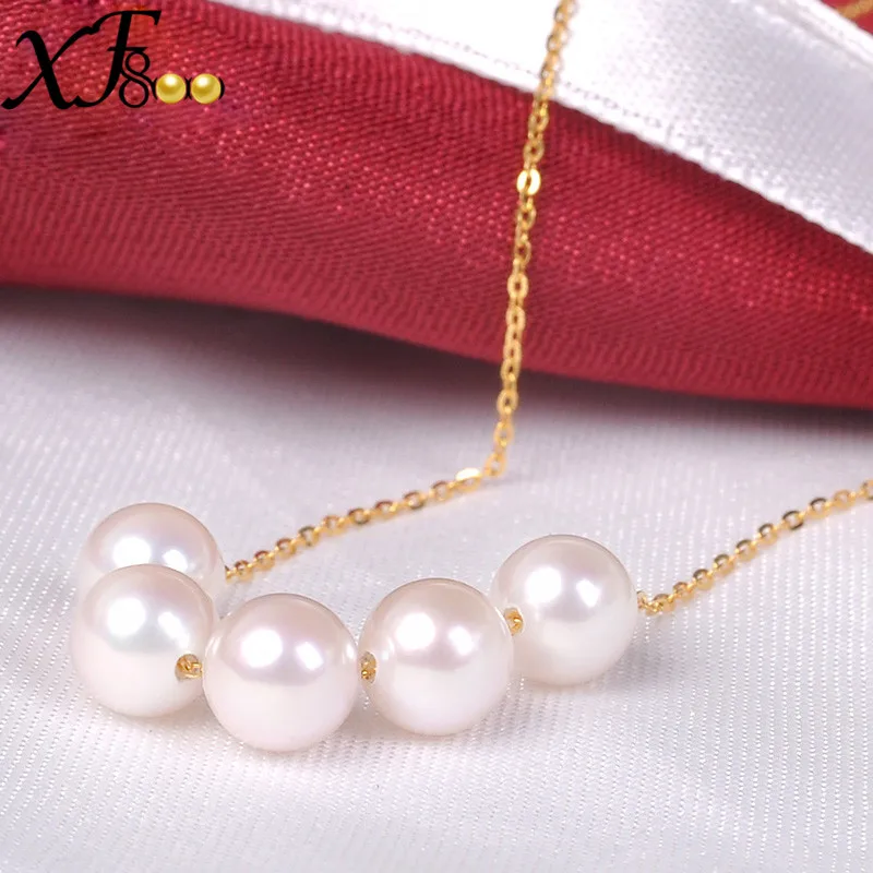 

XF800 Natural Akoya Pearls Necklace Fine Jewelry Perfectly Round Sea Water Pearl Pendant Real 18K gold/au750 Chain Gift S35