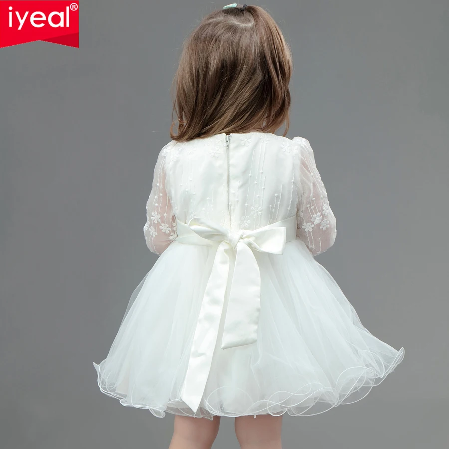 IYEAL Newest Princess Baby Girl Hollow Out Long Sleeve Prom Birthday Party Dress Ivory Elegant Baptism Dresses Vestido Infantil