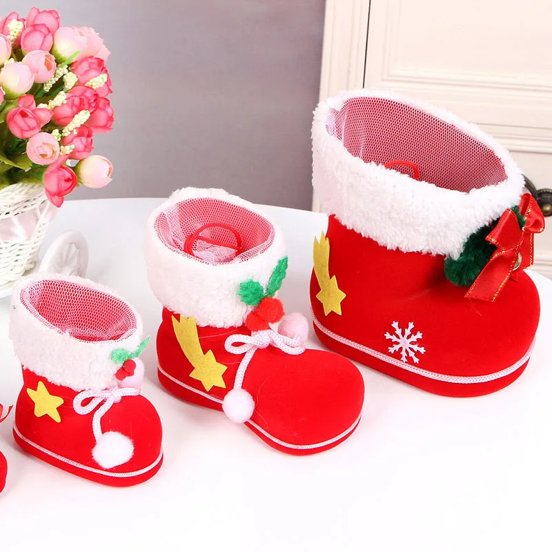 100pcs 6*6*3cm Mini Christmas Gift Bag Elf Spirit Candy Boot Shoes Stocking Holders XMAS Party Decoration Filler Bags ZA4818