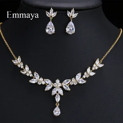 Emmaya Vivid Leaves-shape Dazzling Wedding Costume Accessories CZ Crystal Colorful Gift Earrings And Necklace Jewelry Sets