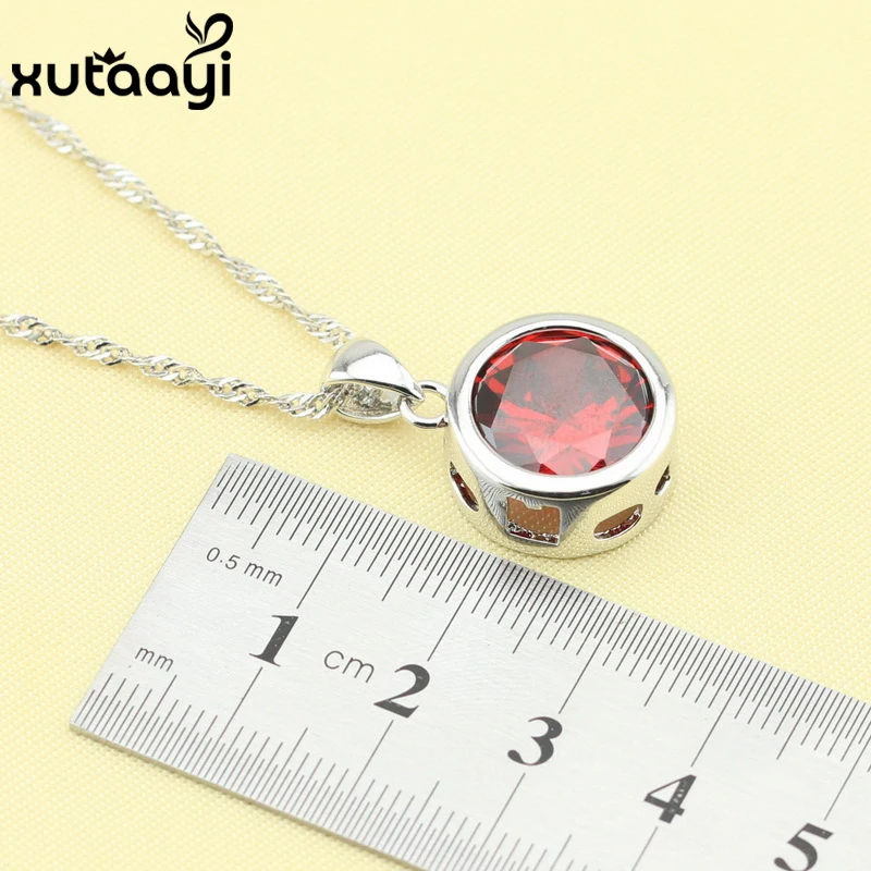 Red Created Garnet  Fashion  Silver colorcolor Jewelry Sets For Women  Alluring Wedding Necklace Rings Earrings Bracelet