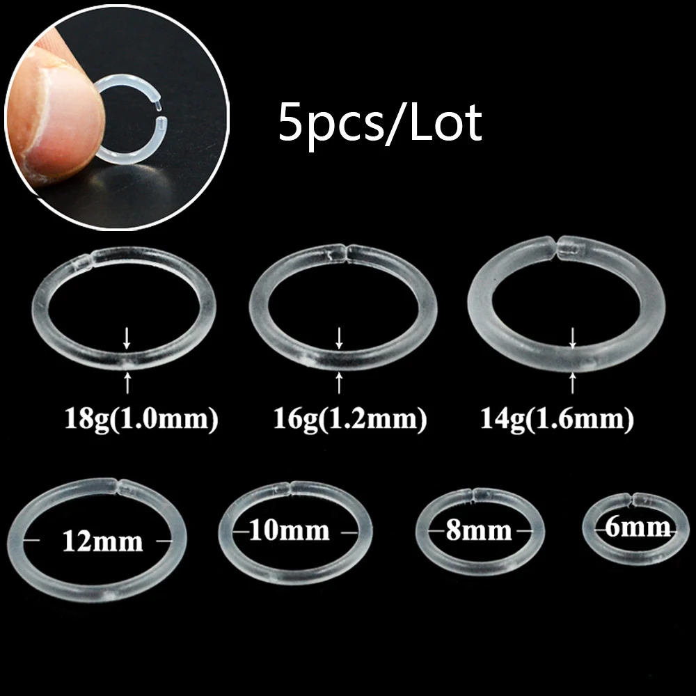 5Pcs/lot Bioplast Flexible Septum Clicker Nose Ring Ear Tragus Cartilage Earring Ear Rook Daith Ear Helix Body Piercing Jewelry