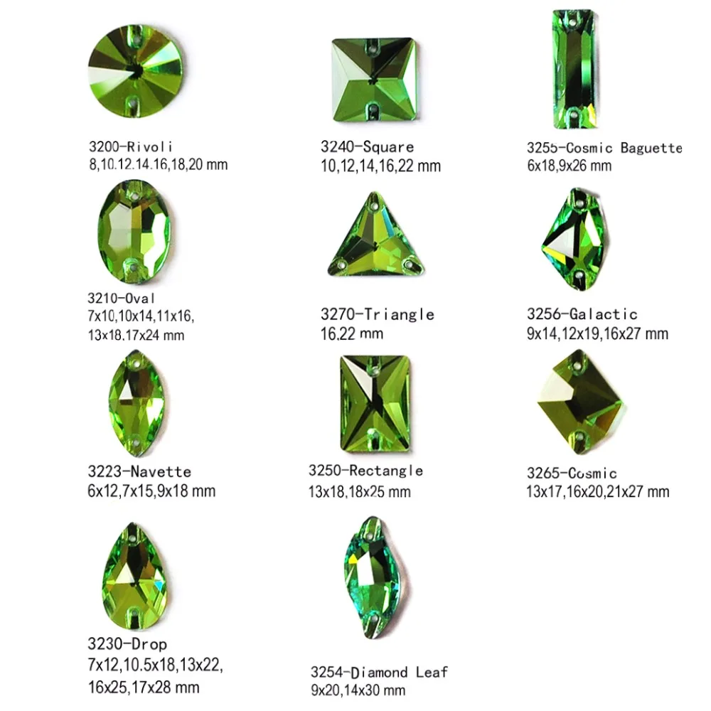 Peridot-Glas-Strass-Kristalle, flache Rückseite, zum Aufnähen, DIY-Steine für Kleidungsstücke und Kleiderdekoration. – Detail 2