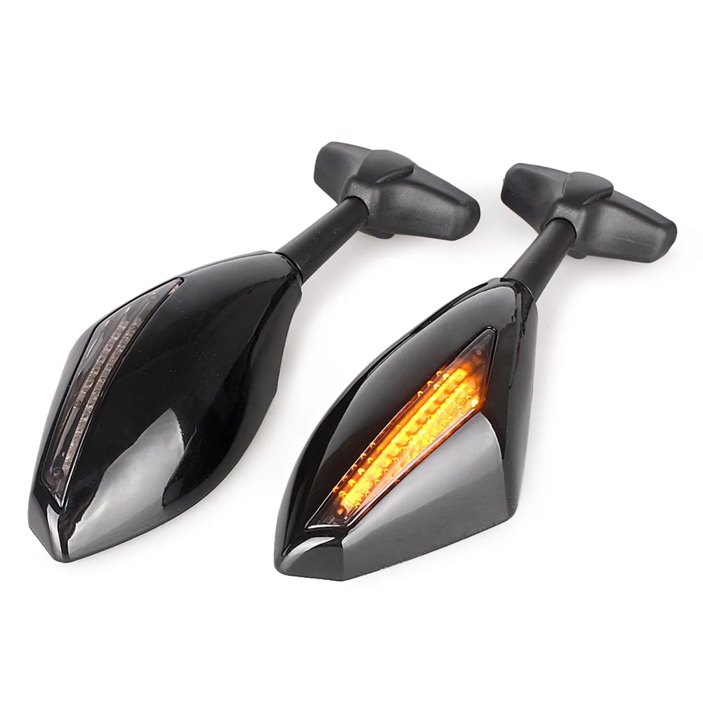 Motorbike Universal Rearview Side Mirrors w/ LED Trun Signal Light For Honda Kawasaki Suzuki Yamaha Ducati All Street Bikes