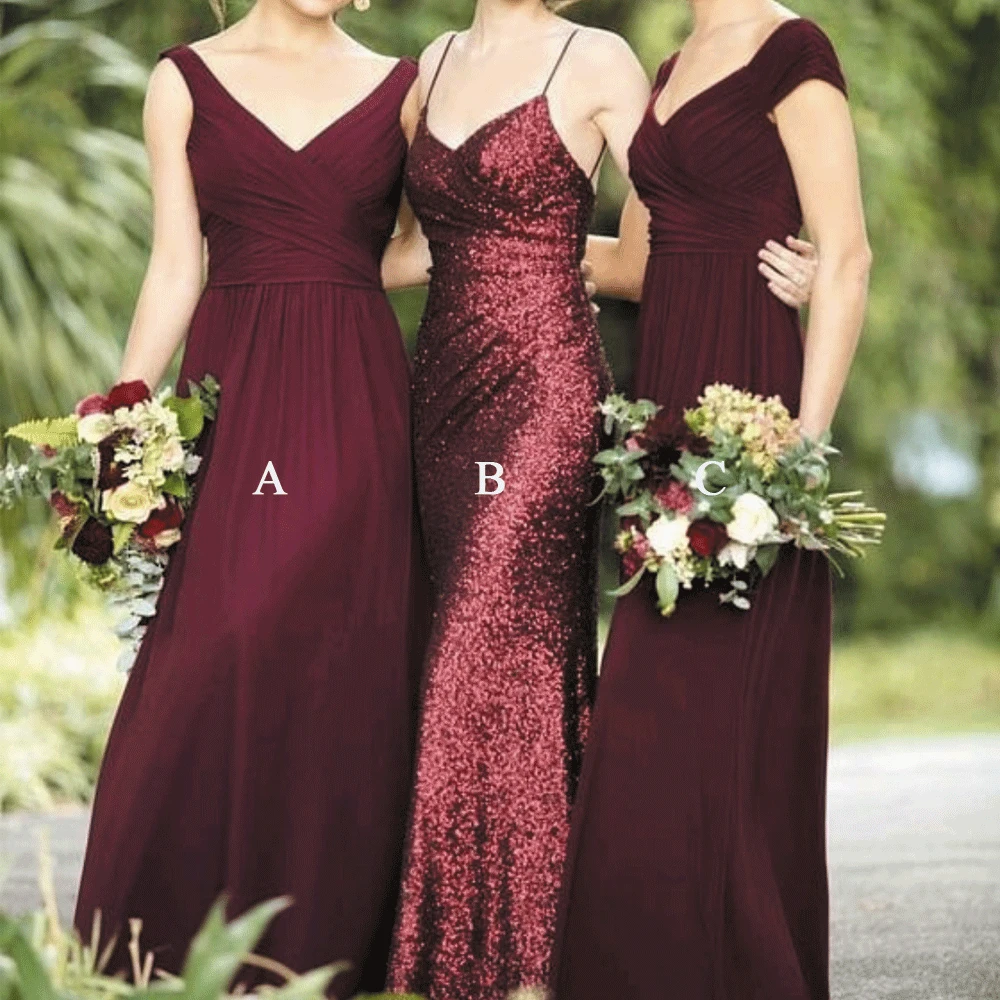 

SuperKimJo Vestido Longo Burgundy Bridesmaid Dresses Long Sparkly Mismatched Cheap Wedding Guest Dress Robe Demoiselle D Honneur