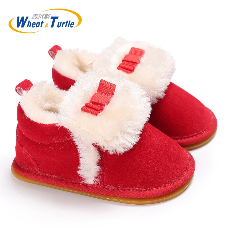 

Mother Kids Baby Shoes First walker Unisex Winter Warm Faux Fur Inner Prewalk Fisrt Walker For Infant Anti-silp