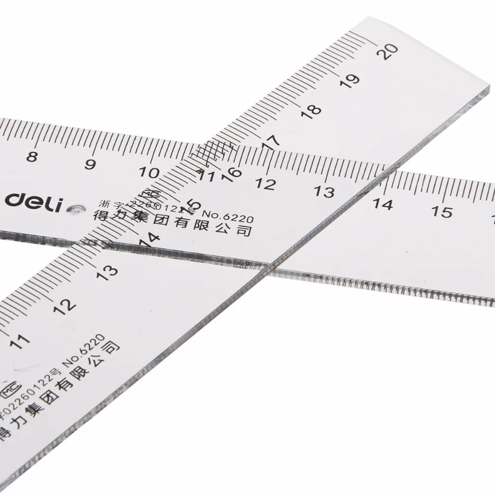 Deli 20cm Transparent Plastic Straight Ruler CM Scale Artist Measure Drawing Tool Student Stationery Gift Office School Supply