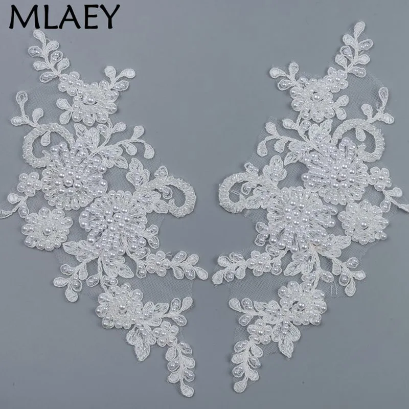 1 Pairs Patches Alencon Embroidered Lace Trim Neckline Fabric Lace Ribbon Wedding Dress Collar Lace For Sewing Supplies Crafts