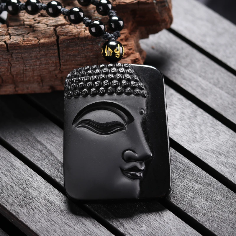 RongDe Drop Shipping obsidian Vintage Necklace Black Jade Pendant Buddha Head Pendant For women&men Jewelry Jade Jewelry