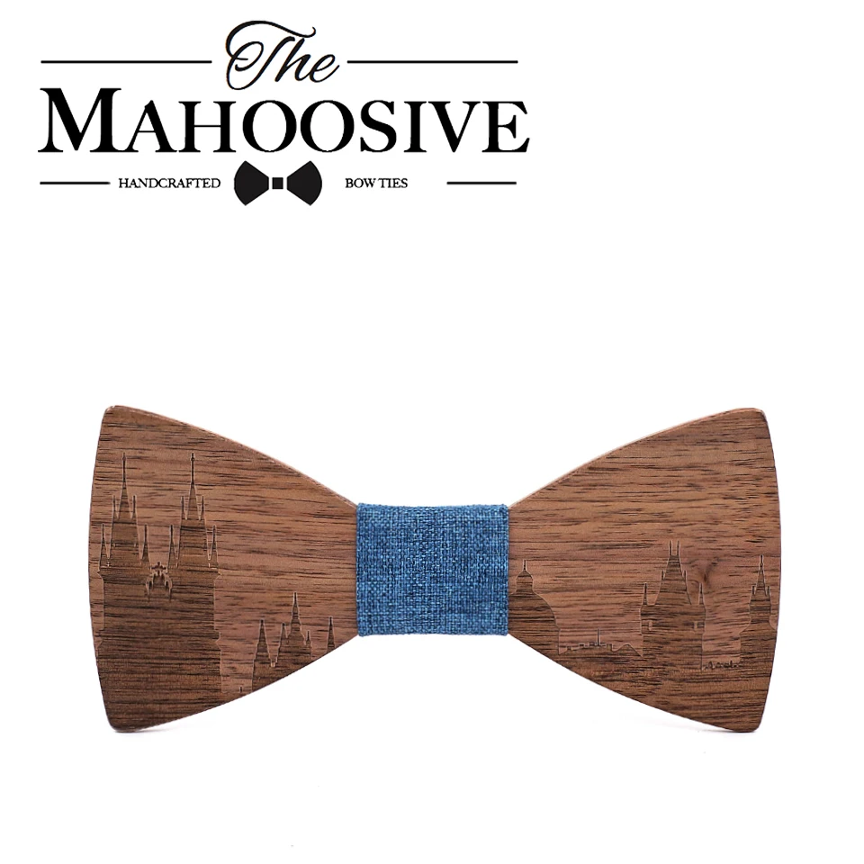 Mahoosive Skyline Bow Tie Mens Wood Silk Bow Tie France Bow Ties Wedding Pardy Butterfly BowTie Cravat Neckwear CZECH PRAGUE