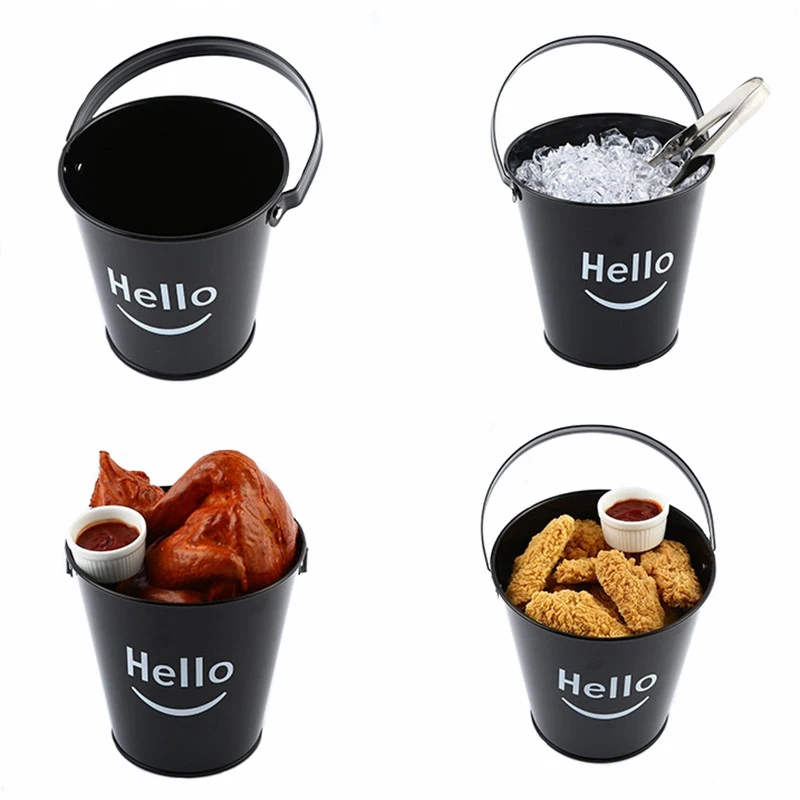 French Fries Basket, Food Bucket, Dinnerware, Tableware Pail, Multi - Purpose Iron Hello Baskets, Snack Barrel Ice Bucket