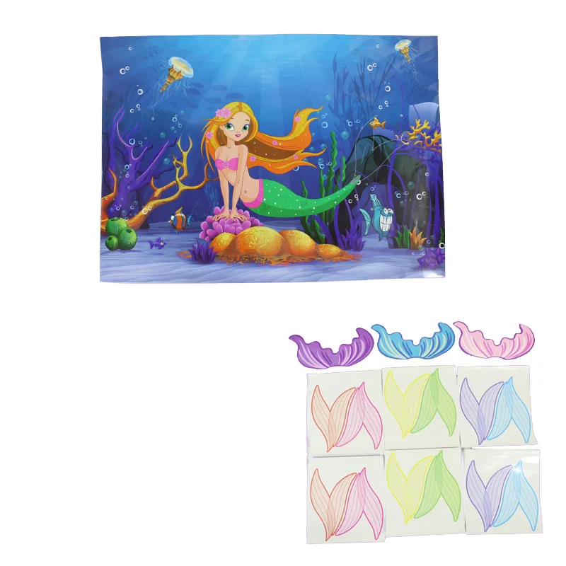 16pcs/set Mermaid Dinosaur Pin The Tail Game Birthday Party Decorations Kids Favor Boy Girl Make a Mermaid Dinosaur Paper Games