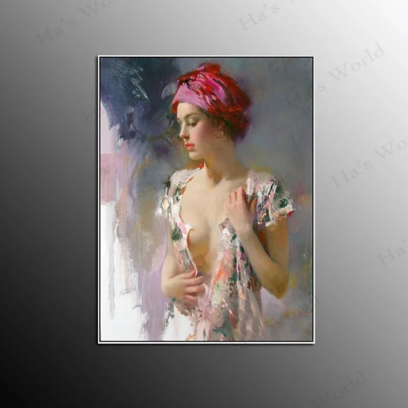 100% Handpainted nude Oil Painting Beautiful Splendid Art sexy nude  Girl Wall Pictures Seaside Garden View on Canvas artWork