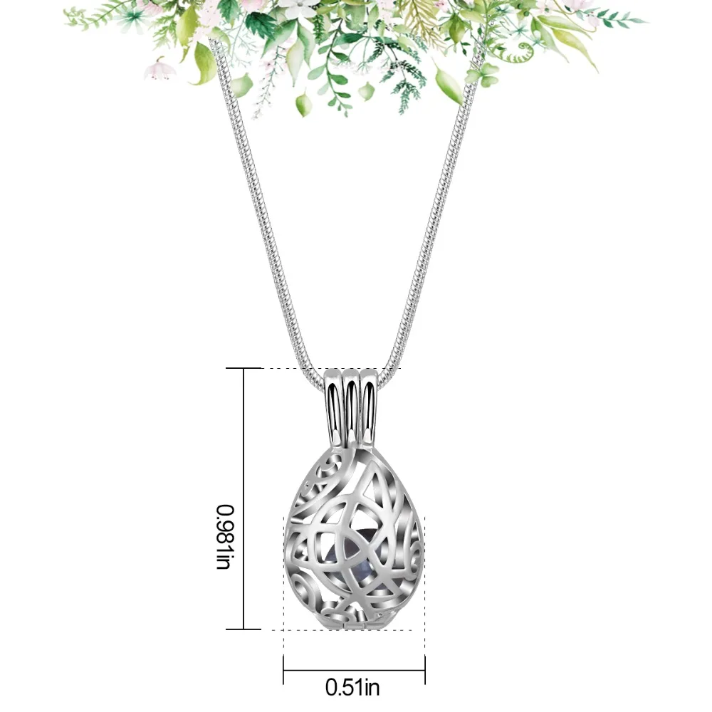 EUDORA New Silver color Cage Pearl Bead Pendant Locket Necklace teardrop Natural Pearl Oyster Pearl Locket DIY Necklace K273N08