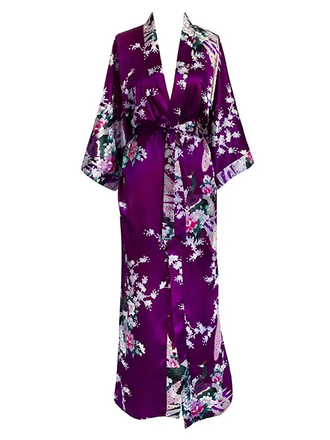 FZSLCYIYI Women\'s Peacock Kimono Robe Sexy Floral Bridal Bridesmaid Robes Woman Flower Party Wedding Long Sleepwear Bathrobe