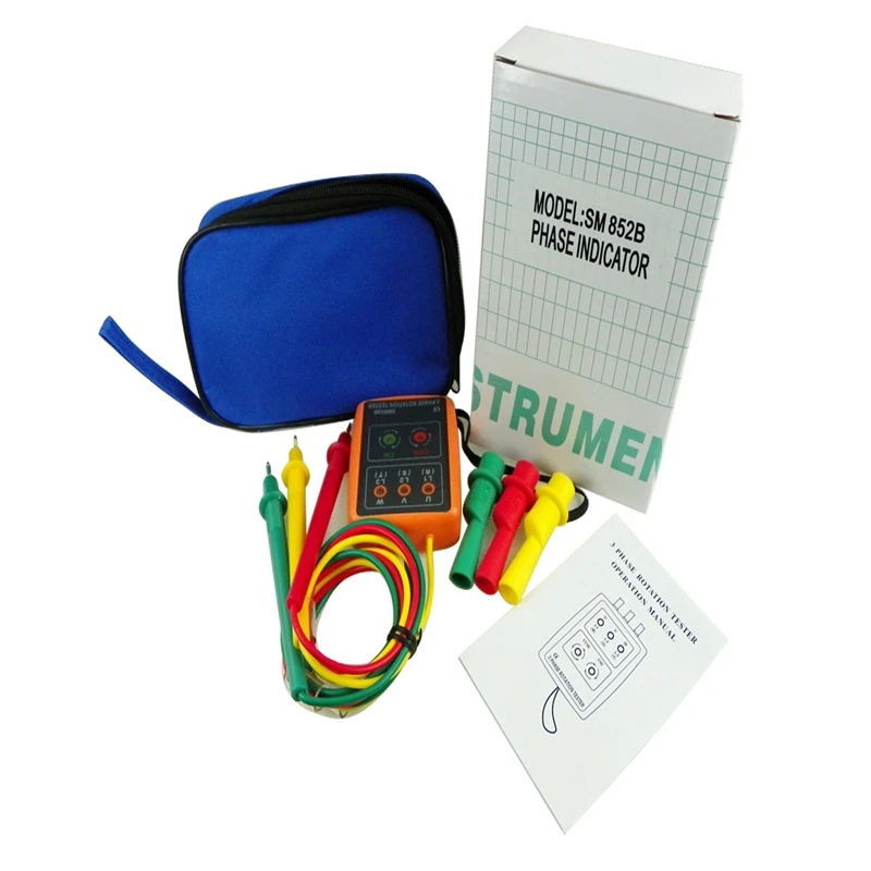 3 Phase Rotation Tester Digital Phase Indicator Detector LED + Buzzer SM852B Phase Sequence Meter 60V~600V AC Three Phase