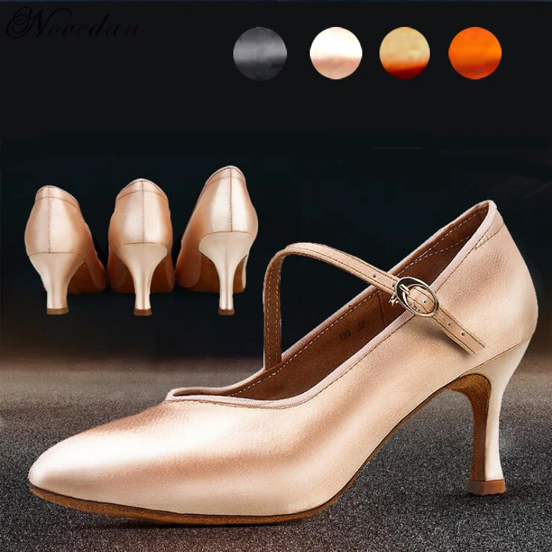 

Women's Elegant Ballroom Party Modern Latin Dance Shoes Satin Prom Social Waltz Tango Dancing Heels Closed Toe Salsa Shoes