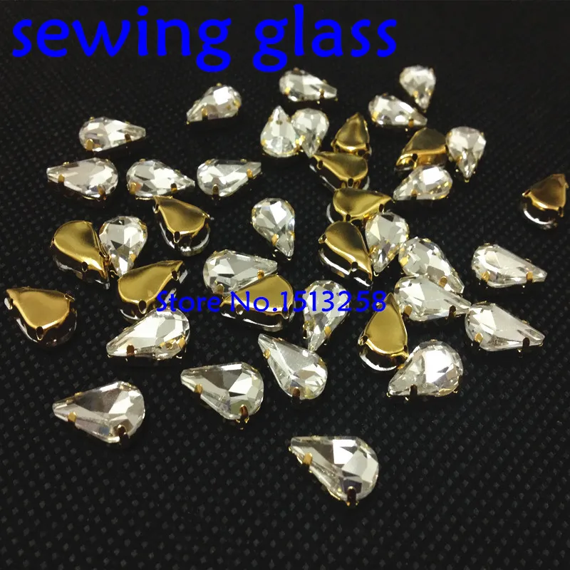 6x10mm 8x13mm 50Pcs Pear Drop Fancy Stone Crystal Clear Color with Gold  Metal Claw Setting Teardrop Sew on for dress,Jewelry