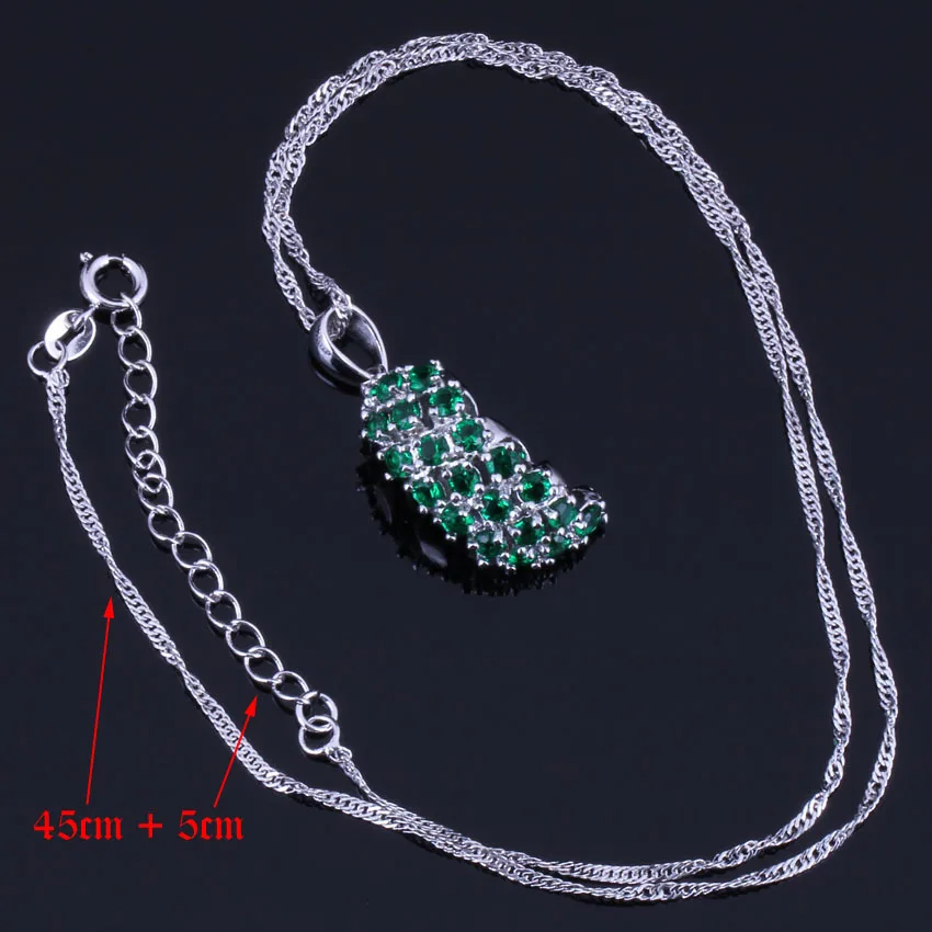 Adorable Green Cubic Zirconia Silver Plated Jewelry Sets Earrings Pendant Nacklace Chain Ring V0304