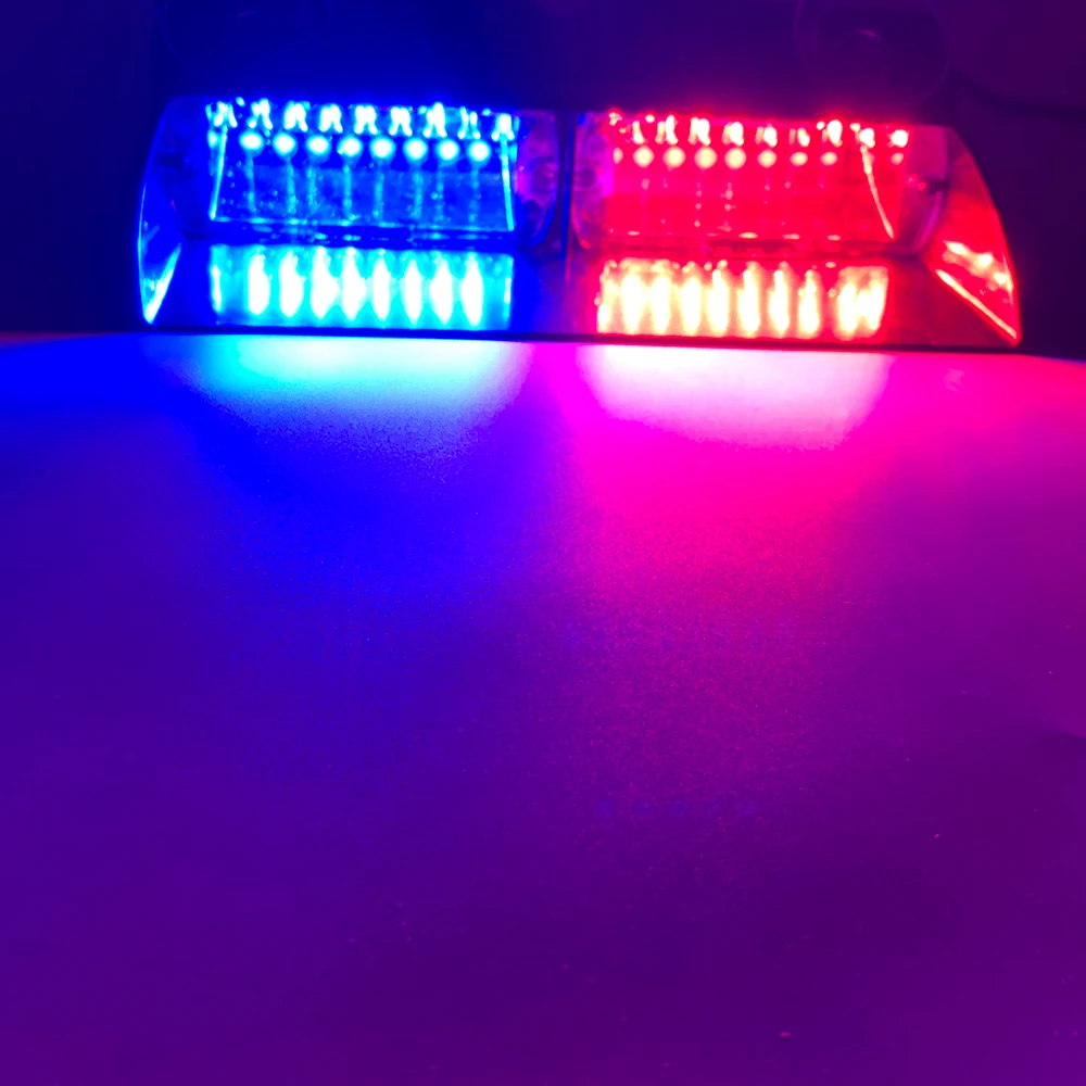 DC 12V Car LED Flashing Light S2 Suction Cup Police Lights 16LED Strobe Light 18 Flashing Mode 16LED Warning Light Signal Lamp