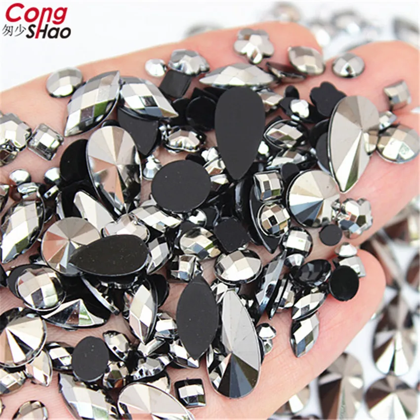 18g Mixed Bag About 300pcs Crystal Clear AB 3D Nail Art Rhinestones DIY Non Hotfix Flatback Acrylic Stones For Face Decorations