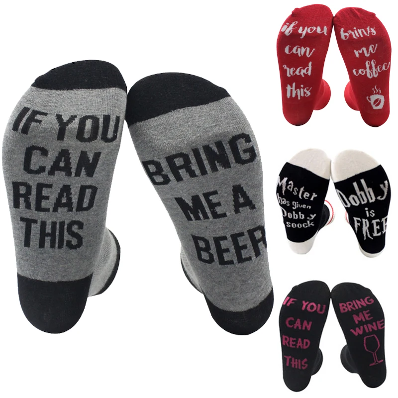 

Harajuku Hip Hop Wine Socks Men Women IF YOU CAN READ THIS Letter Funny Socks Male Female Striped Novelty Socks
