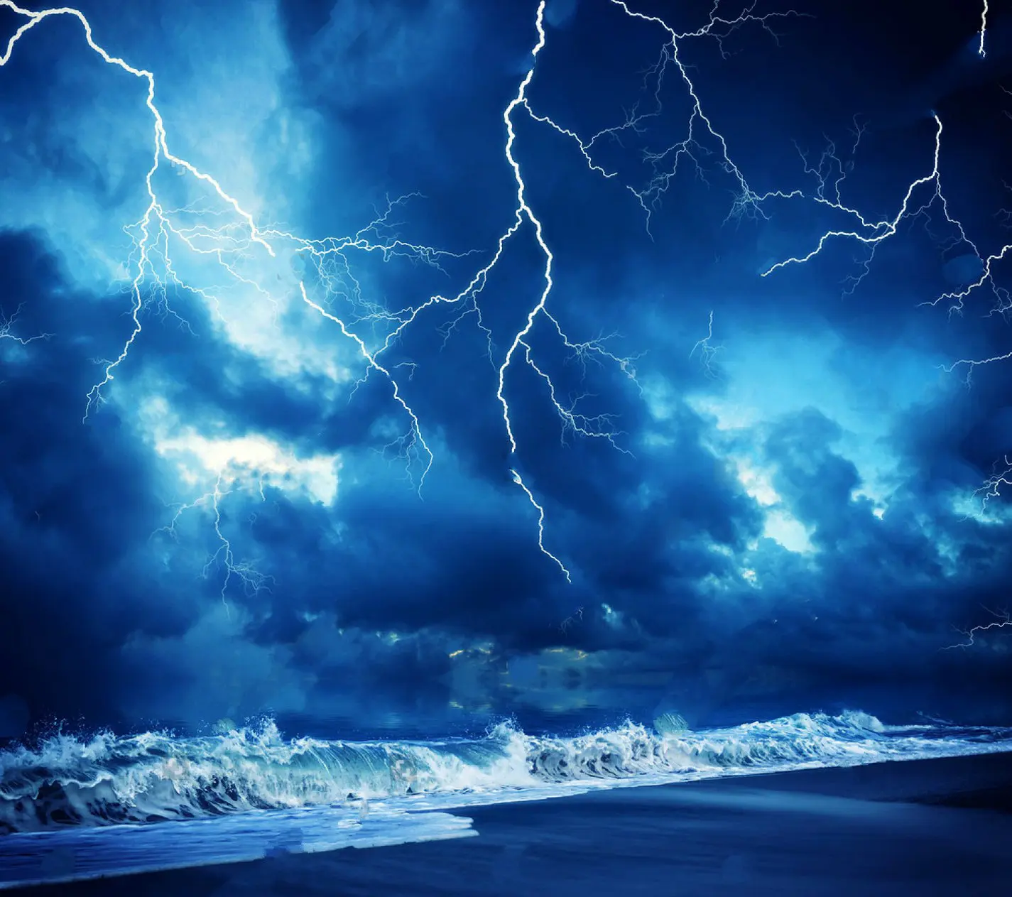 Lightning Flashes Across Beach Powerful Storm photography backgrounds  Computer print wall photo backdrop