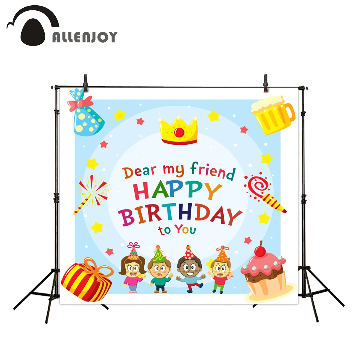 

Allenjoy photography theme background Cartoon children meet to celebrate birthday photo backdrops vinyl or polyester material