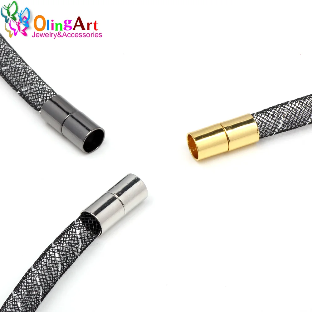 OlingArt 6pcs 9*20MM Three colors Strong Magnetic Clasps fits 8mm Round Leather Cord Bracelets Necklaces End Caps Jewelry Making