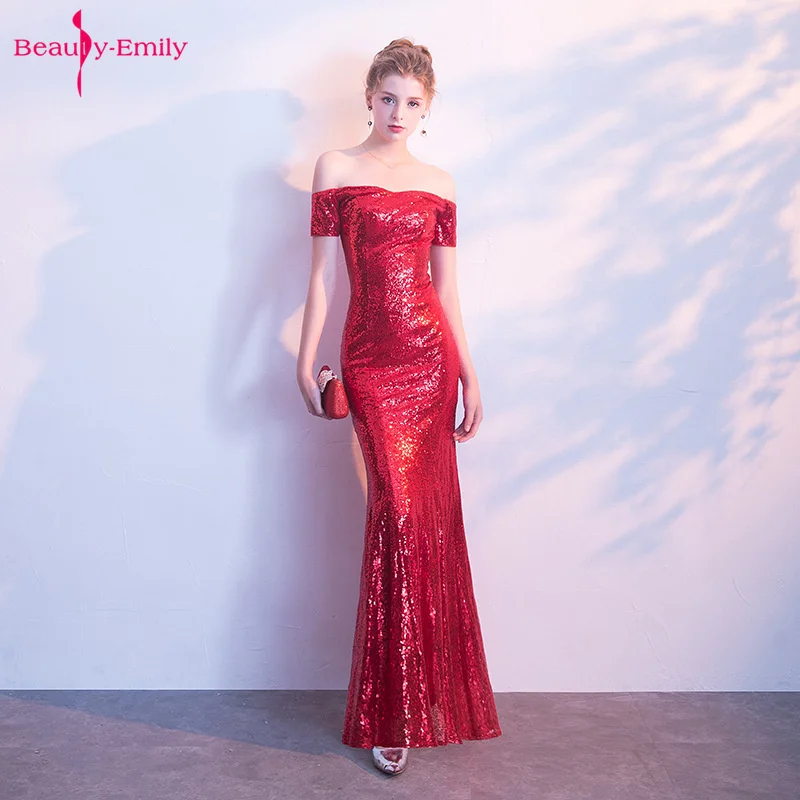 

Вечернее платье-Русалка Beauty Emily, без бретелек, с блестками, вечерние коротким рукавом, V-образным вырезом, для торжеств, с открытой спиной, 2019