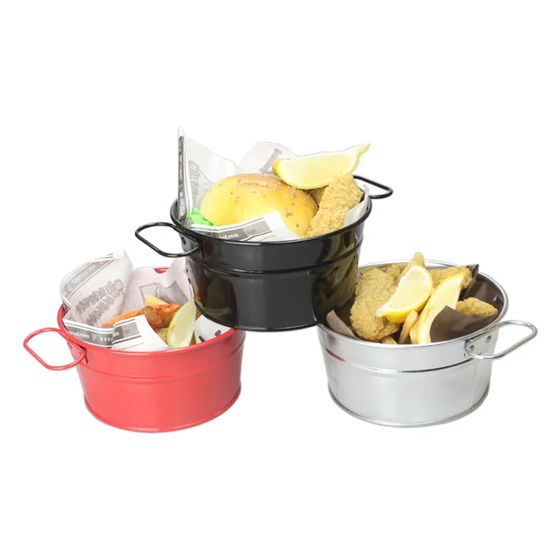 Creative Stainless Steel Fries Barrel Snack Barrel Fried Chicken Barrel Korean Black Western Restaurant Tableware Seafood Barrel