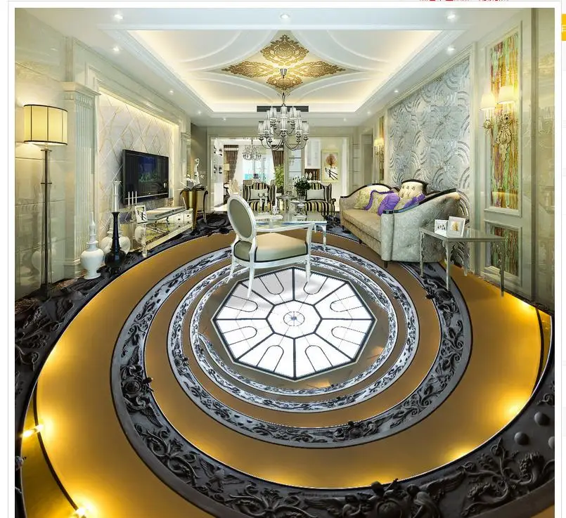 

Custom Photo self-adhesive 3D floor Home Decoration PVC waterproof floor Arts spiral staircase 3d floor stickers