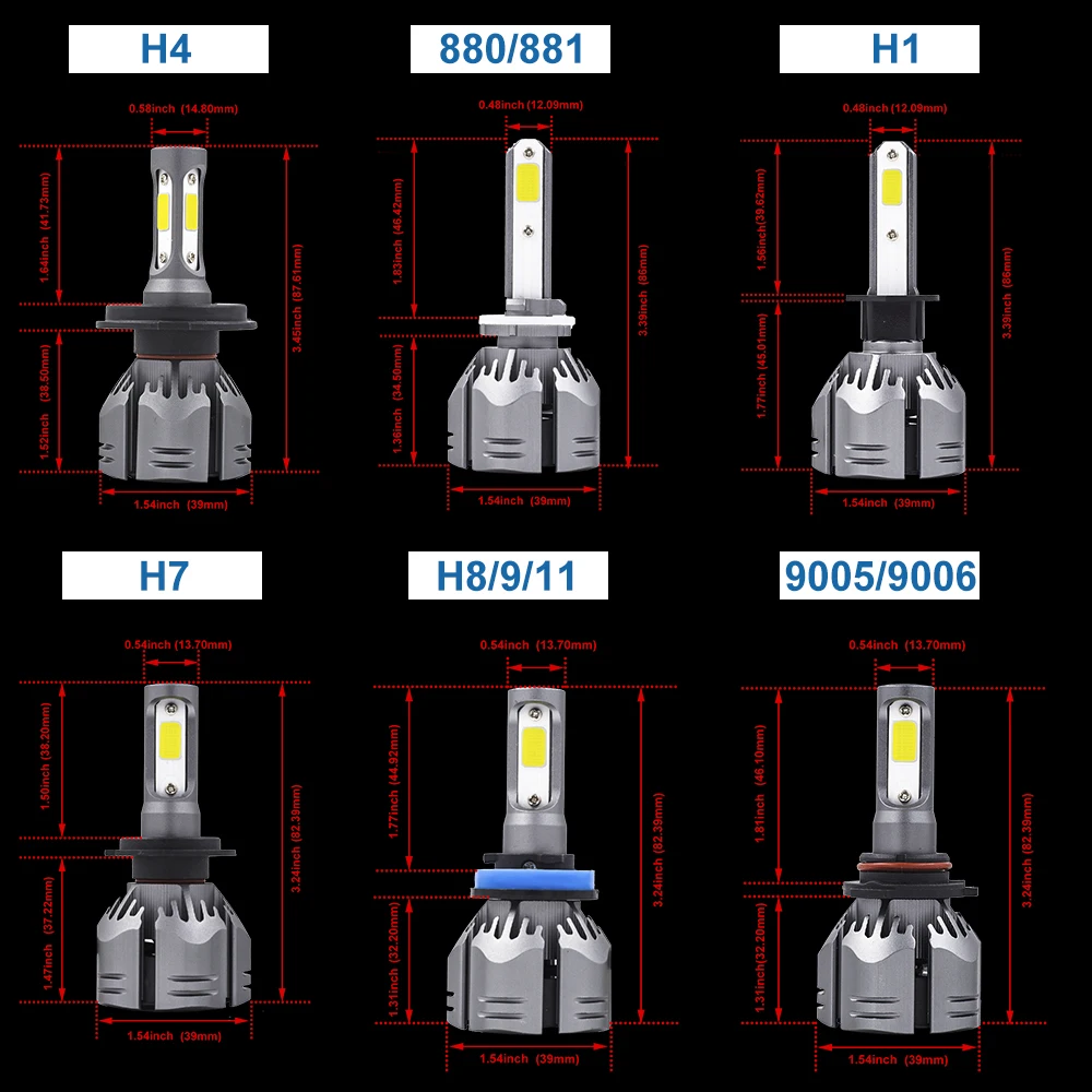 YHKOMS Car Light Bulbs LED H4 H7 H11 LED H1 H3 H8 H9 9005 9006 880 881 H27 3000K 4300K 6500K 8000K Car Headlight Fog Bulb 12V
