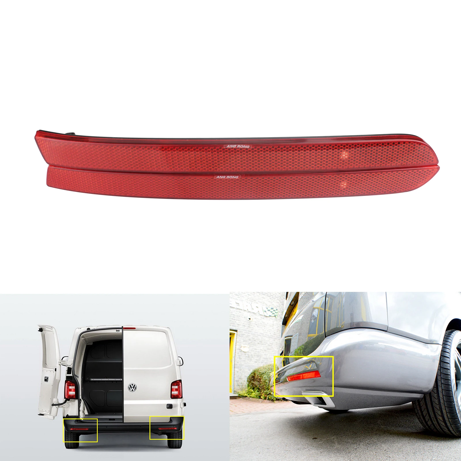 ANGRONG 2x Rear Bumper Reflector Red Lens For VW T5 Transporter Caravelle Multivan 2012-2016