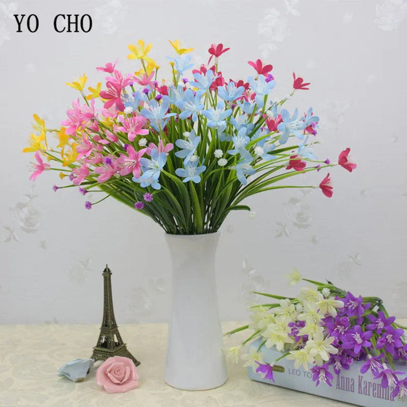 YO CHO  Plastic Orchid Artificial Flowers Bouquet  Real Touch  Home Wedding Decoration  Fashion White Orchid  Garden Decor