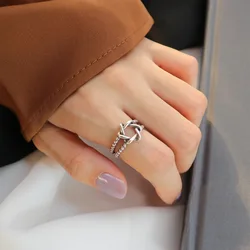 RETRO Authentic S925 Sterling Silver Fine Jewelry Open Hollow David of Star Twisted Roped Braid adjustable open rings C-J290