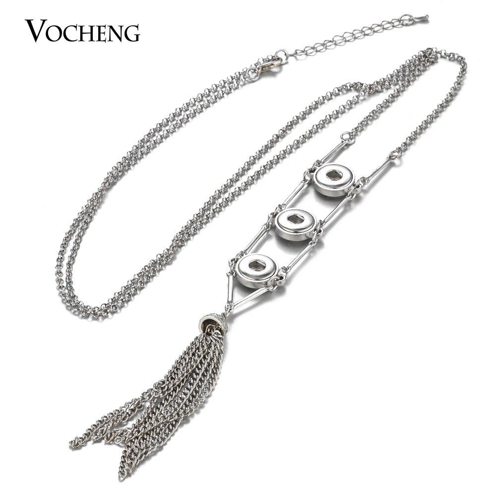 80cm Sweater Chain Vocheng Ginger Snap Button Tassels Necklace Combo Small 12mm Pendant NN-533