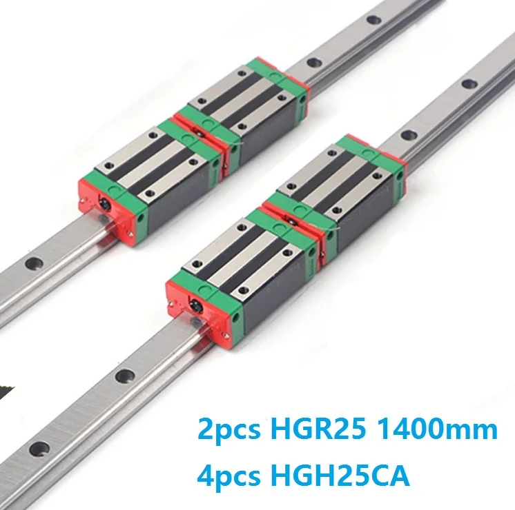 China Made 2pcs Linear Guide Rail HGR25 -L 1400MM + 4pcs HGH25CA Or HGW25CC Linear Block Carriage CNC