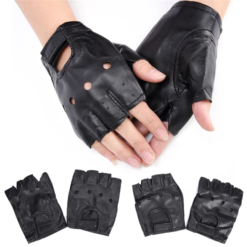 1 Pair Punk Hip-hop PU Black Half-finger Leather Gloves Square Nail Fashion Hand Warmer Winter Gloves Warm Fingerless