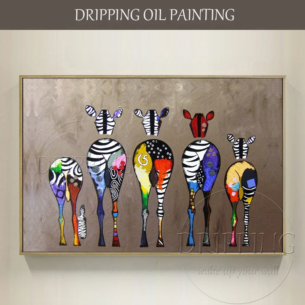 Unframed Hand-painted High Quality Modern Art Funny Animal Zebra Horses Oil Painting on Canvas Funny Donkey Horse Oil Painting