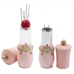 New Craft Lipstick Shaped Needles Pin Cushion with 5 Sewing Needles Pincushion Rotatable Needle Holder Sewing Tool Accessories