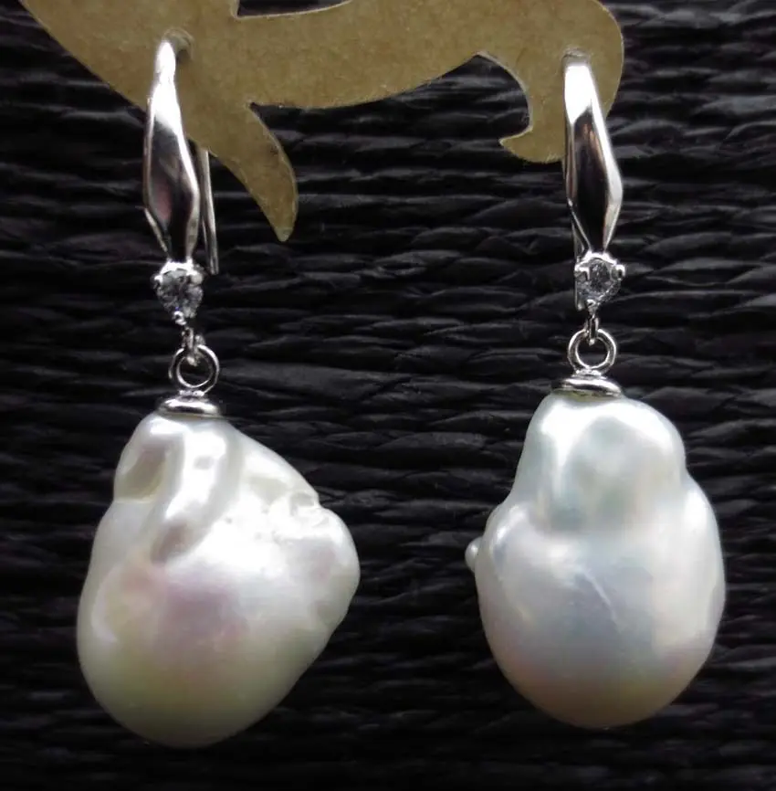 Hot selling baroque 13.5mm nucleated genuine freshwater pearl earring dangle -Bride jewelry free shipping