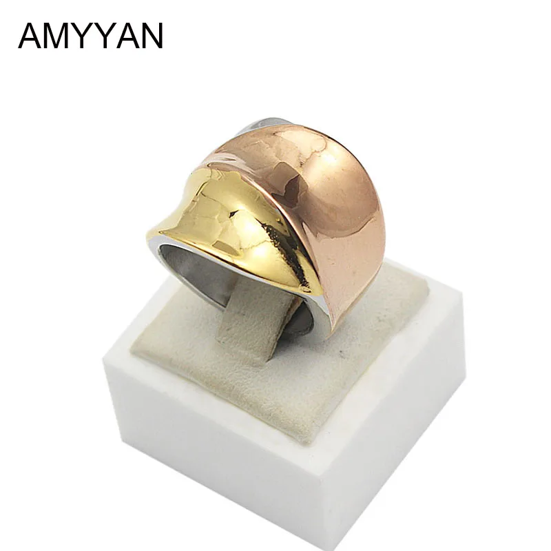 Anillo grande de acero inoxidable para mujer, sortija de 3 colores, color dorado, rosa y plateado, estilo veraniego