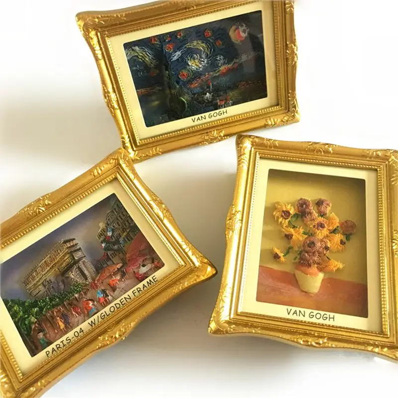 Van Gogh Sunflowers Paris Arc De Triomphe Star Frame 3D Fridge Magnets Travel Souvenirs Refrigerator Magnetic Stickers