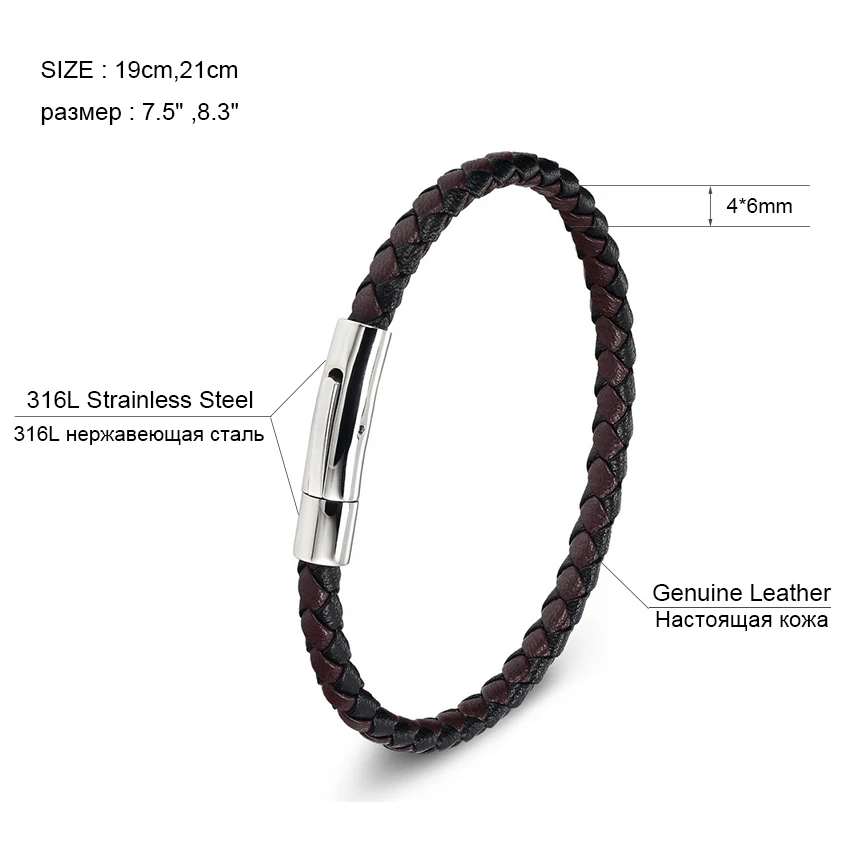 XQNI Fashion Stainless Steel Chain Charm Genuine Leather Bracelet Women Men Bracelets & Bangles Male Braid Jewelry Trendy Charm