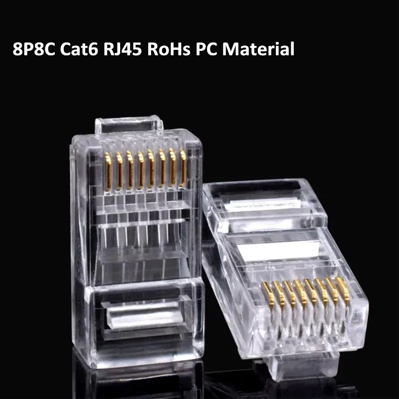 Conectores RJ45 Cat6 UTP 8P8C, Cable Ethernet de red chapado en oro, módulo macho sin blindaje