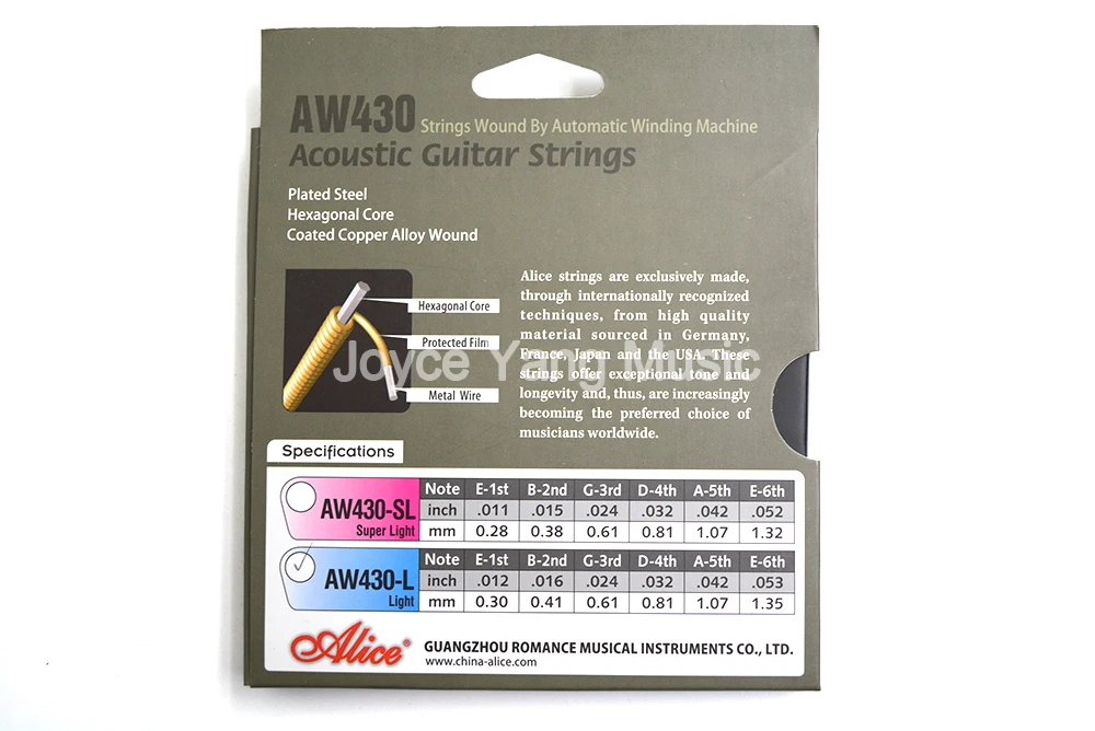 3 Sets of Alice AW430 Light/Super Light Acoustic Guitar Strings Plated Steel 1st-6th Strings Paper Box Free Shipping