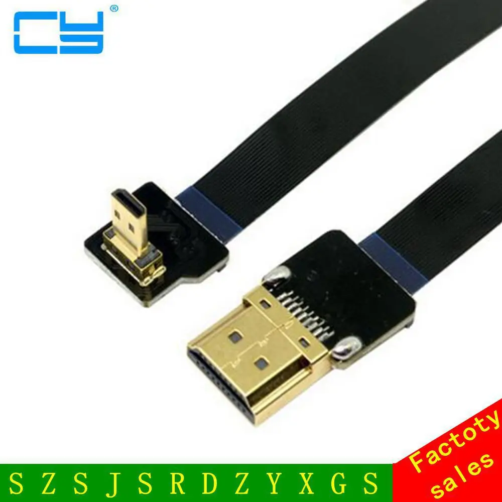 0.1M-1M Down Angled 90 Degree FPV Micro HD-compatible Male to HDTV Male FPC Flat Cable 50cm for Multicopter Aerial Photography