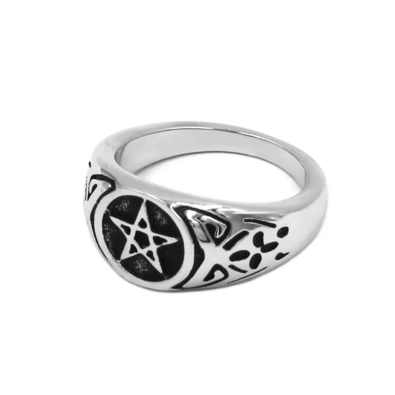 Wholesale Fashion Pentacle Ring Stainless Steel Jewelry New Style Pentagram Star Ring Mens Women Finger Ring 823B