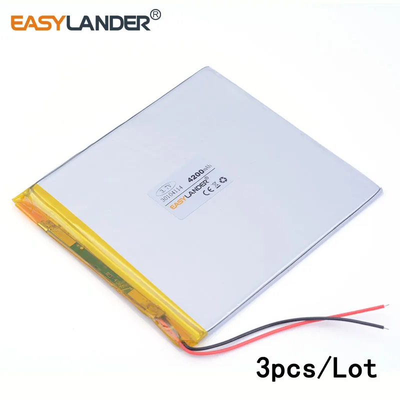 

3pcs/Lot 3.7V 4200mAH 30104114 lithium Li ion polymer rechargeable battery for tablet pc e-book video game IPAQ MID 03104114